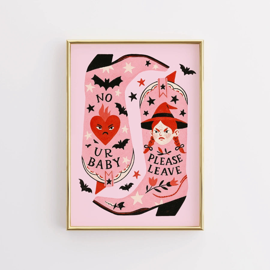 Sassy Witch Boots Wall Art - Stampa rosa western di Halloween