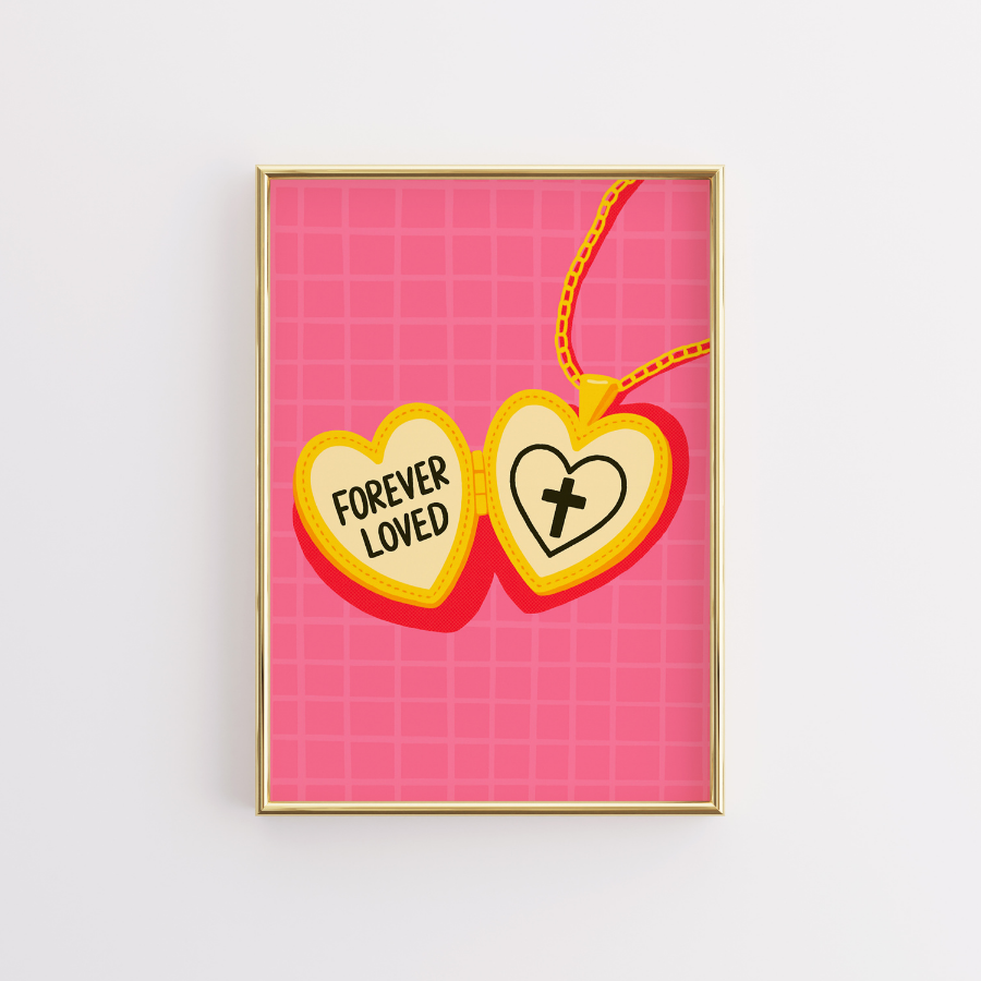 Arte murale cristiana per sempre amata – Collana con croce a forma di cuore rosa