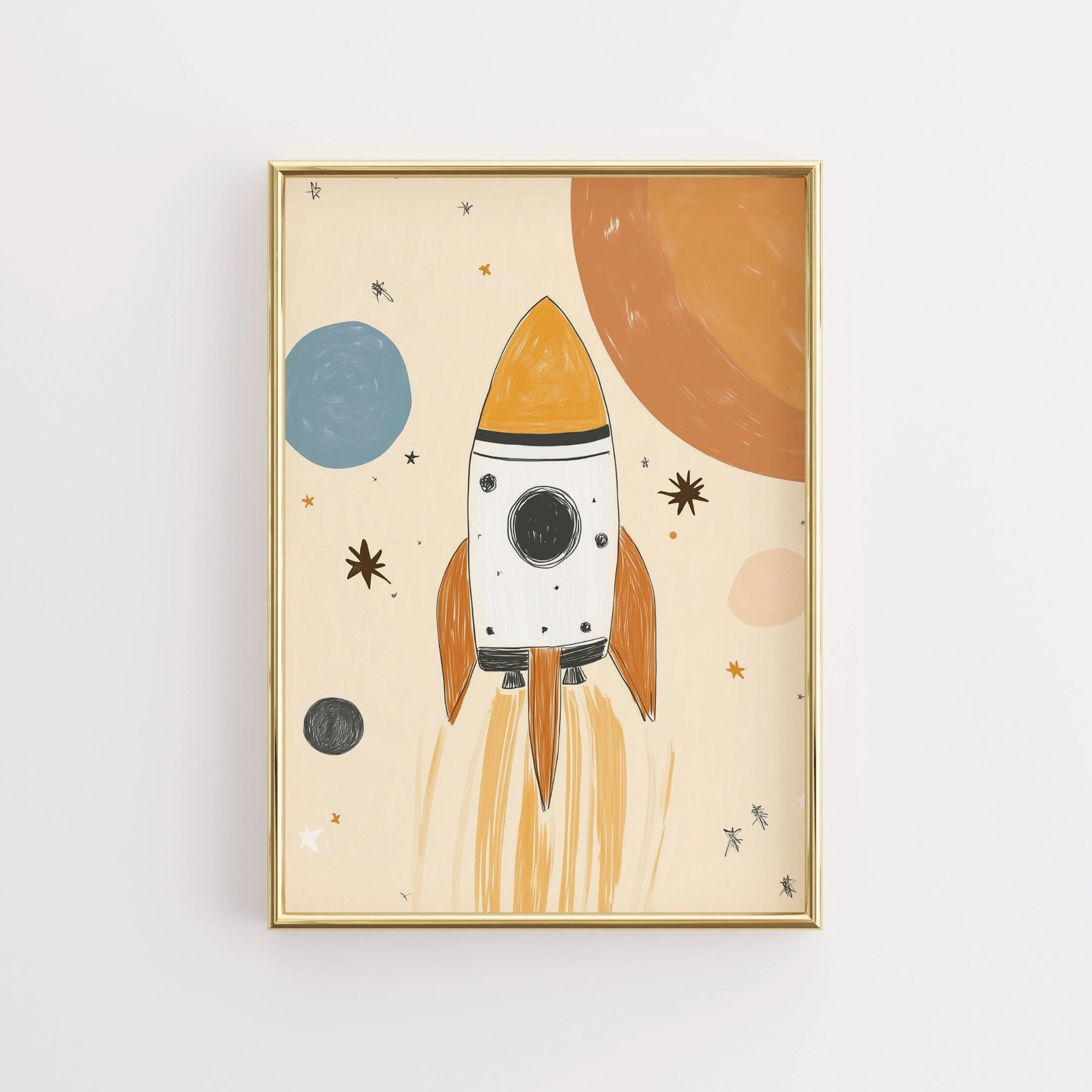 Arte murale con razzo spaziale - Poster per cameretta dei bambini nello spazio