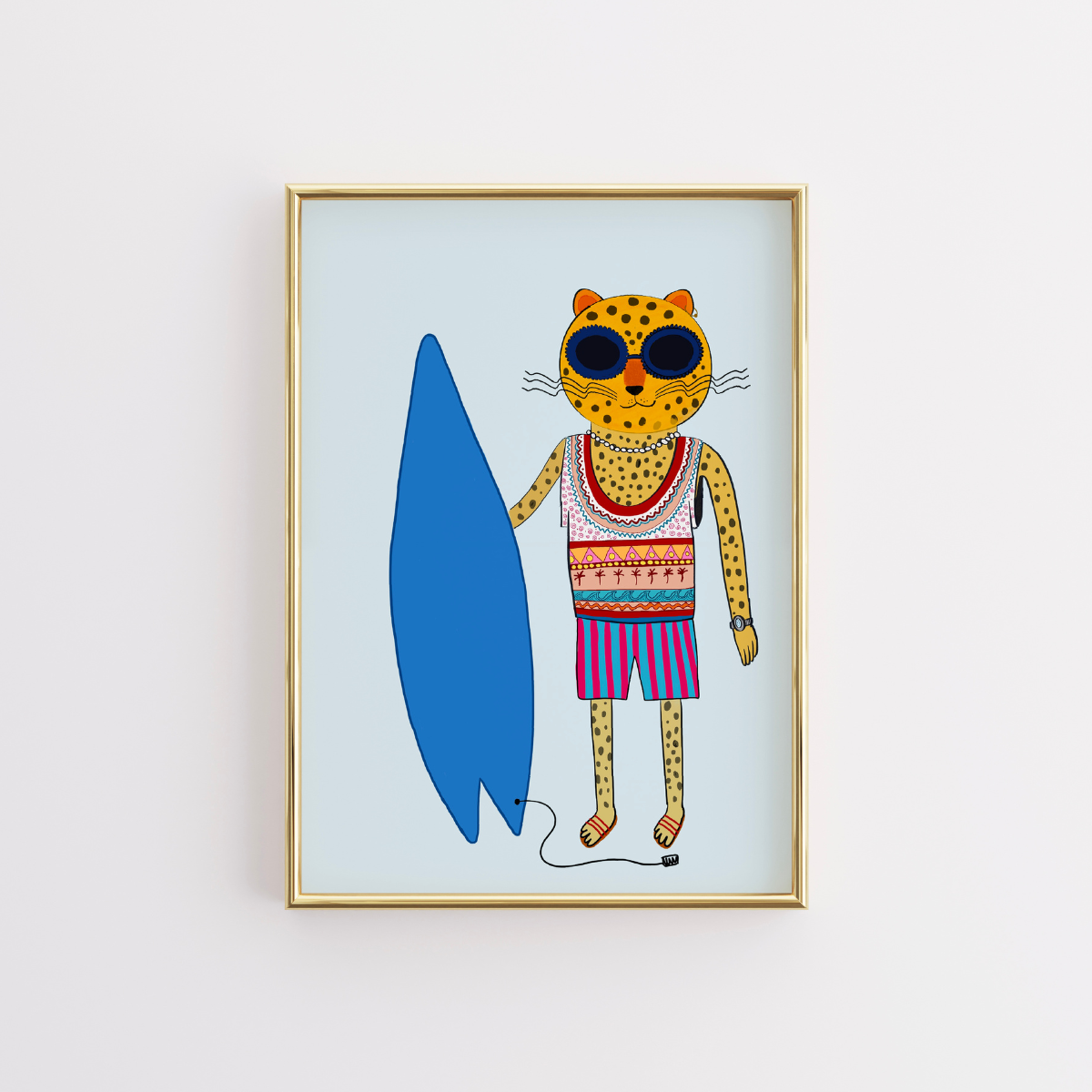 Surfer Cheetah Wall Art – Stampa animalier massimalista e funky