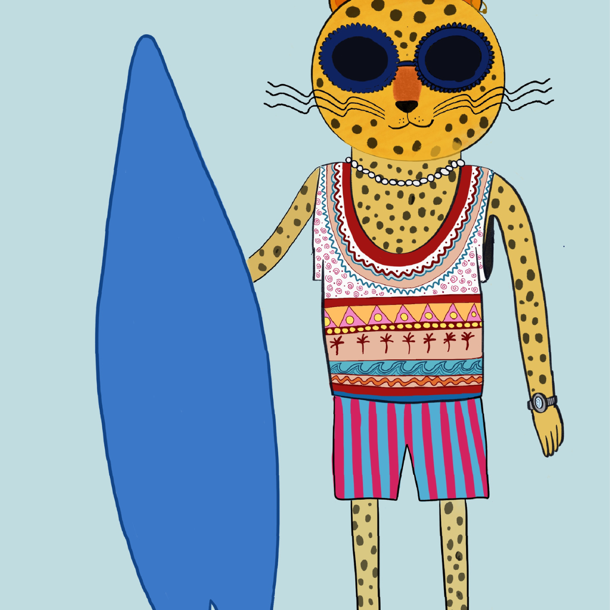 Surfer Cheetah Wall Art – Stampa animalier massimalista e funky