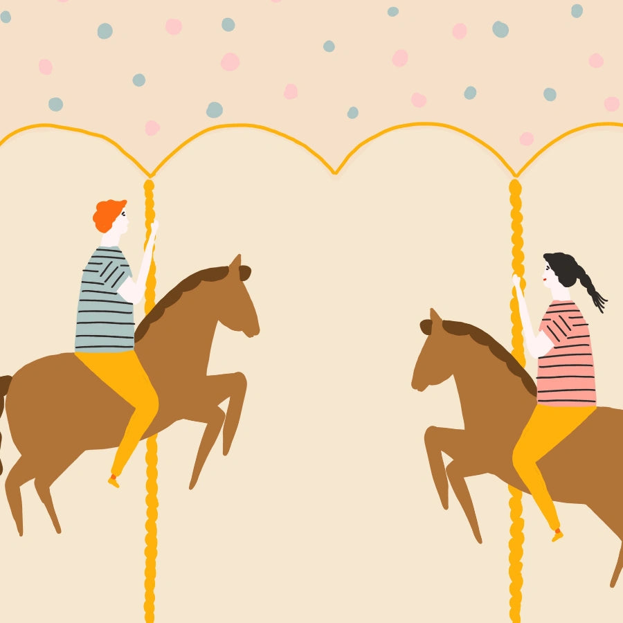 Stampa per cameretta dei bambini con cavalli da giostra: simpatica decorazione murale con animali per bambini