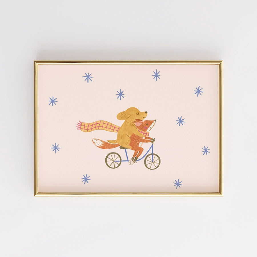 Stampa per cameretta di cani e volpi - Arte murale con simpatici amici animali