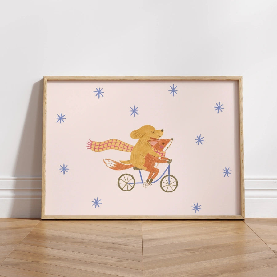 Stampa per cameretta di cani e volpi - Arte murale con simpatici amici animali