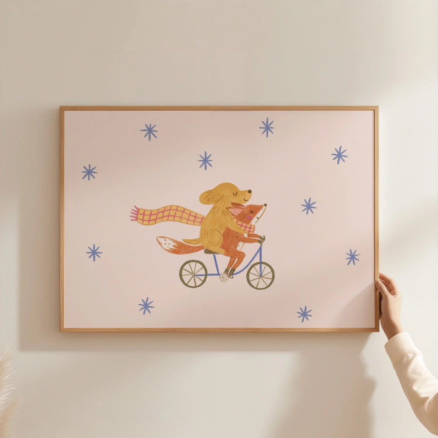 Stampa per cameretta di cani e volpi - Arte murale con simpatici amici animali