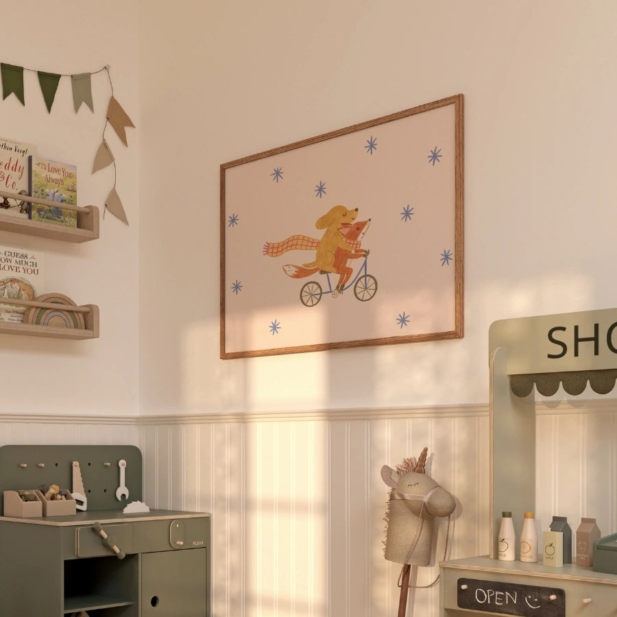 Stampa per cameretta di cani e volpi - Arte murale con simpatici amici animali