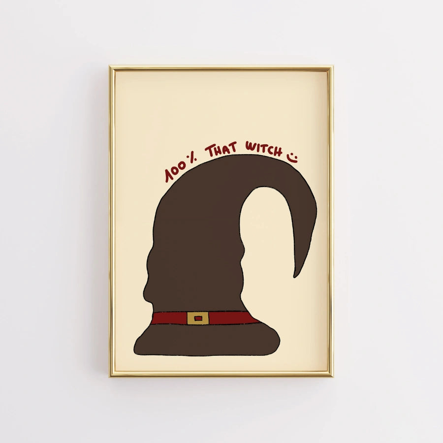 Stampa di Halloween con cappello da strega - Divertente decorazione murale