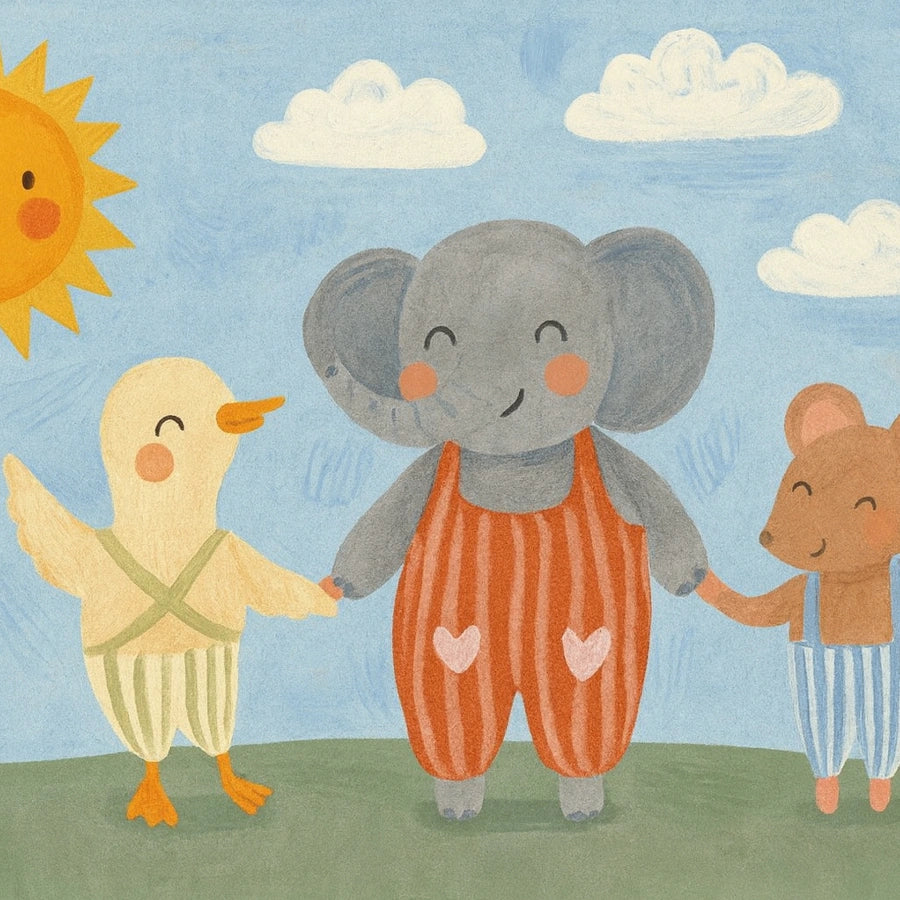 Stampa per cameretta di elefante, anatra e topo - Arte murale con simpatici amici animali