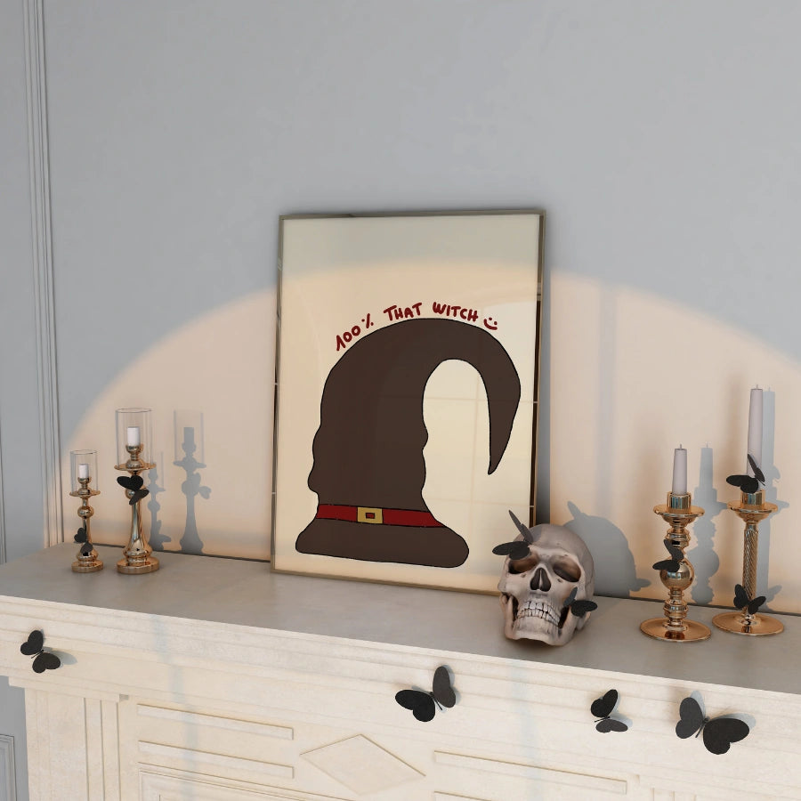 Stampa di Halloween con cappello da strega - Divertente decorazione murale