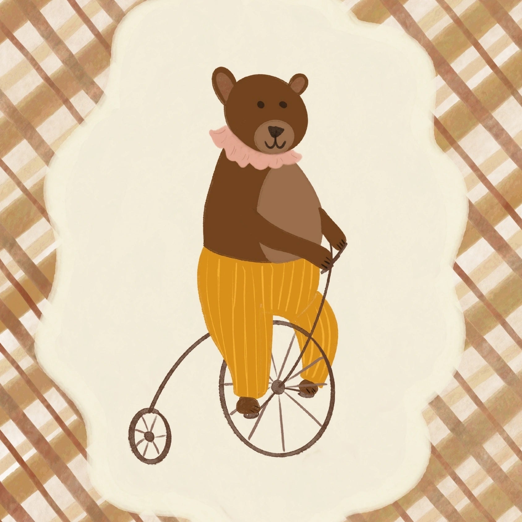 Stampa vintage di orso su bicicletta