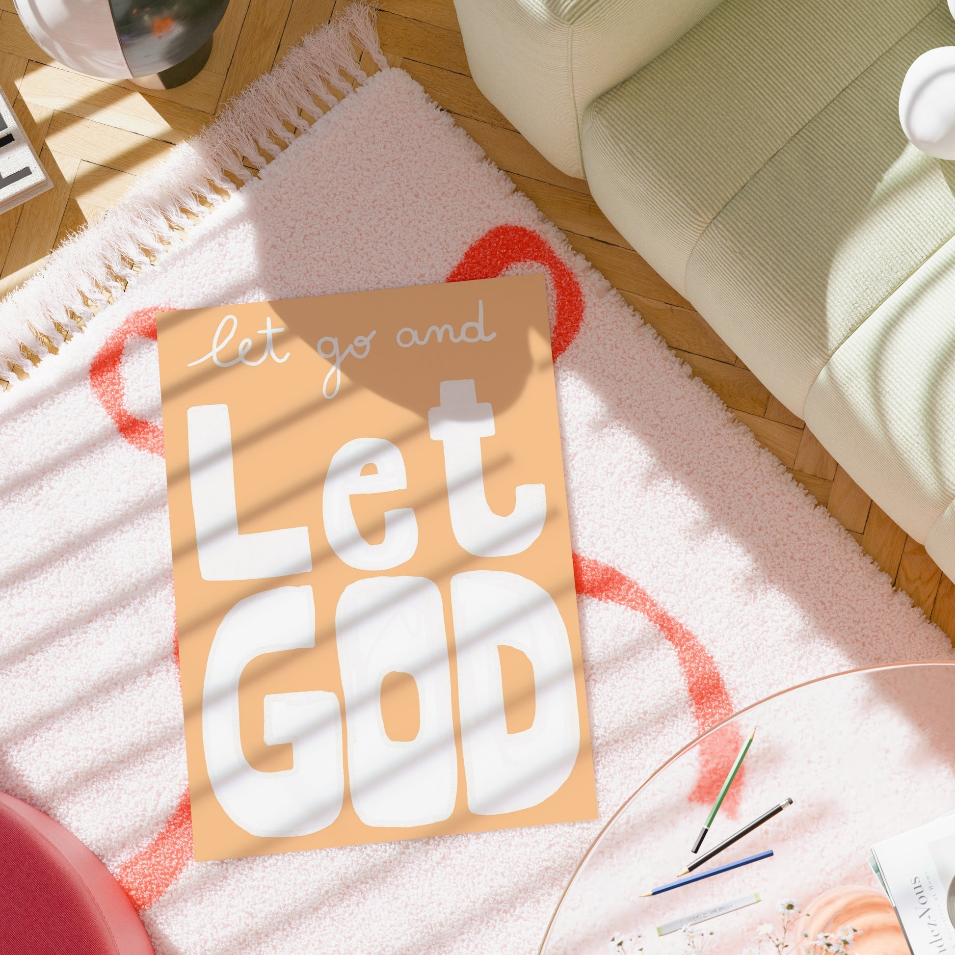 Lascia andare e lascia che Dio ti dia la sua arte murale – Stampa con citazione ispiratrice cristiana