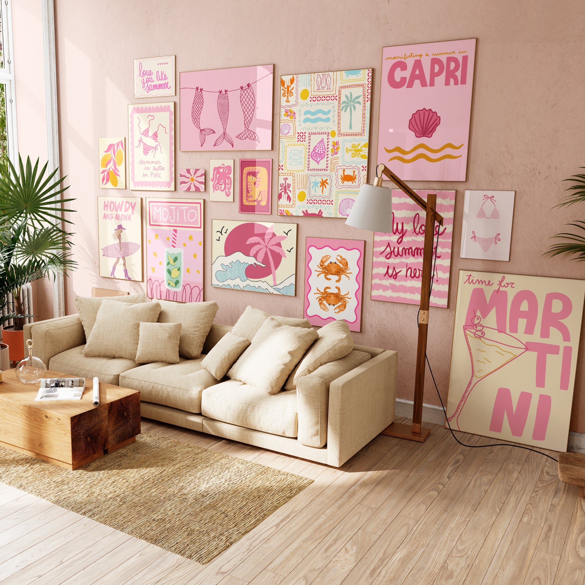 Decorazioni costiere rosa fatte a mano, oltre 130 stampe