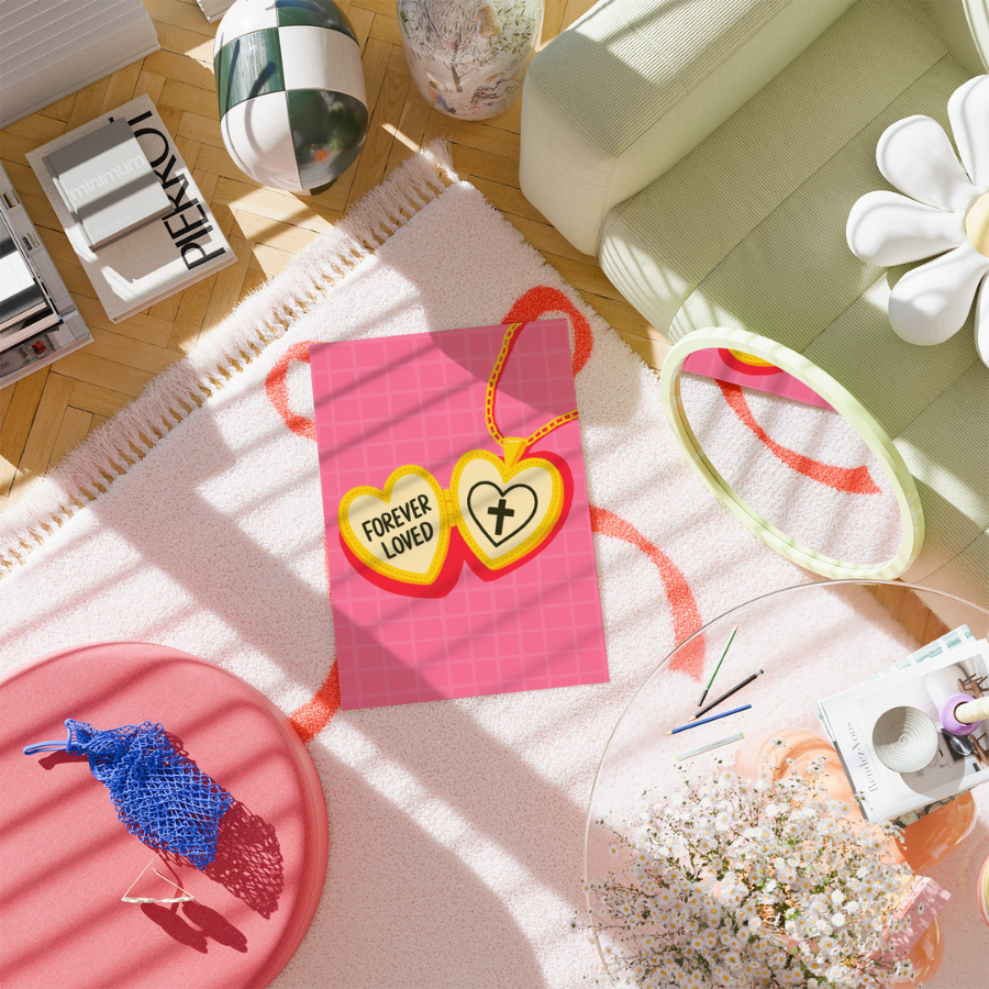 Arte murale cristiana per sempre amata – Collana con croce a forma di cuore rosa