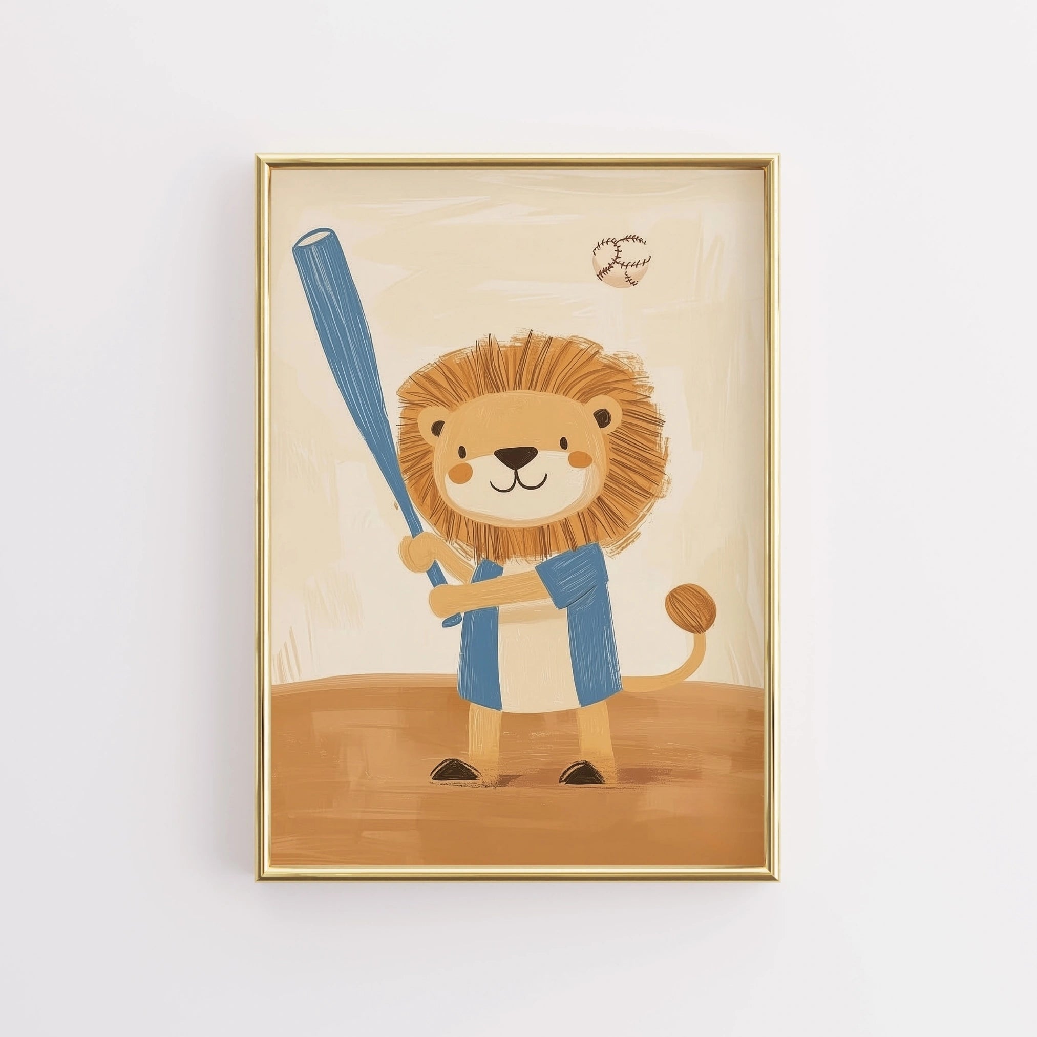 Baseball Lion Wall Art – Stampa di animali sportivi per la cameretta dei ragazzi