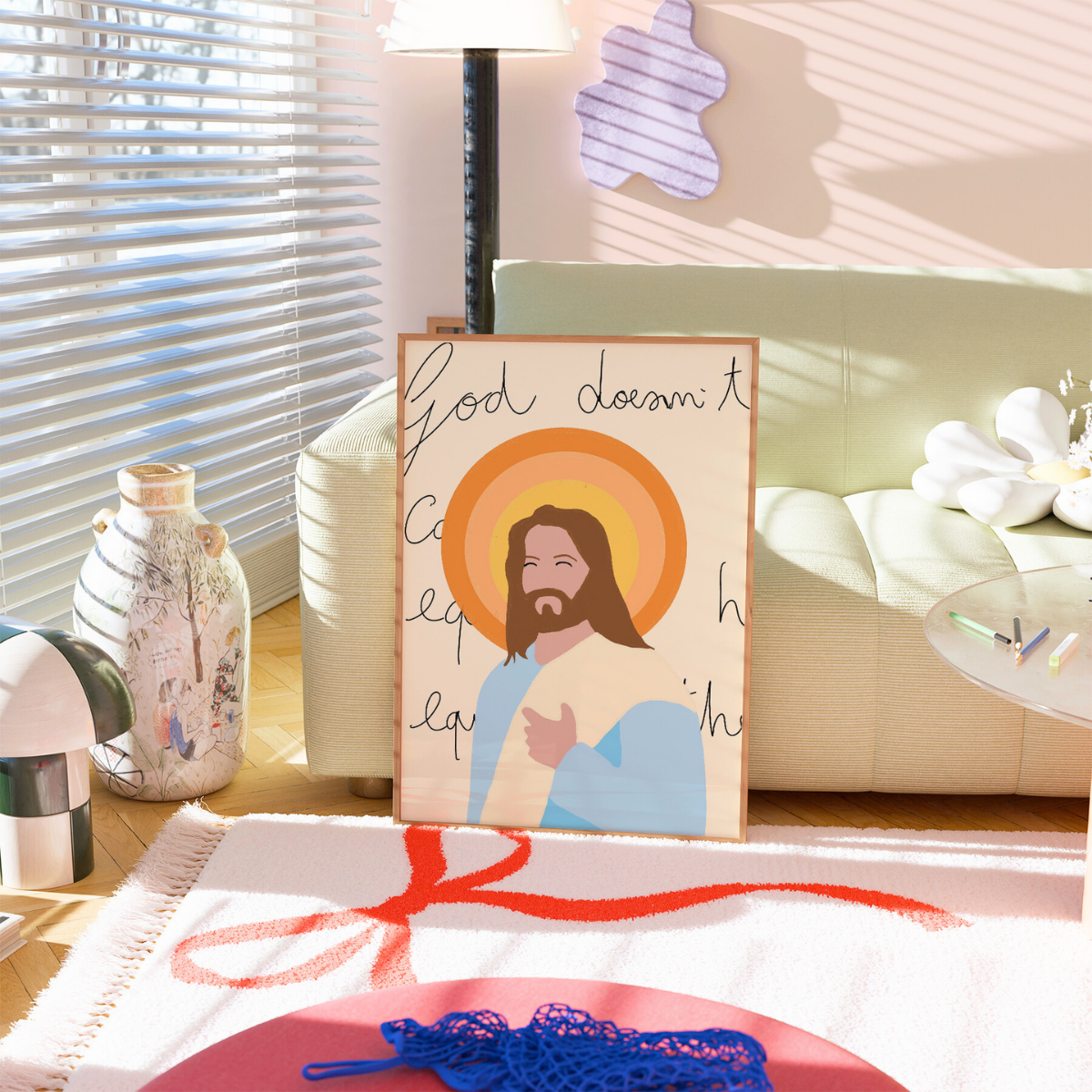 Dio ti chiama: divertente e alla moda decorazione murale di Gesù