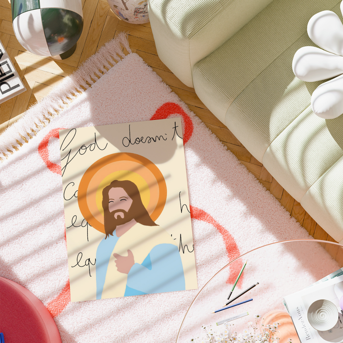 Dio ti chiama: divertente e alla moda decorazione murale di Gesù