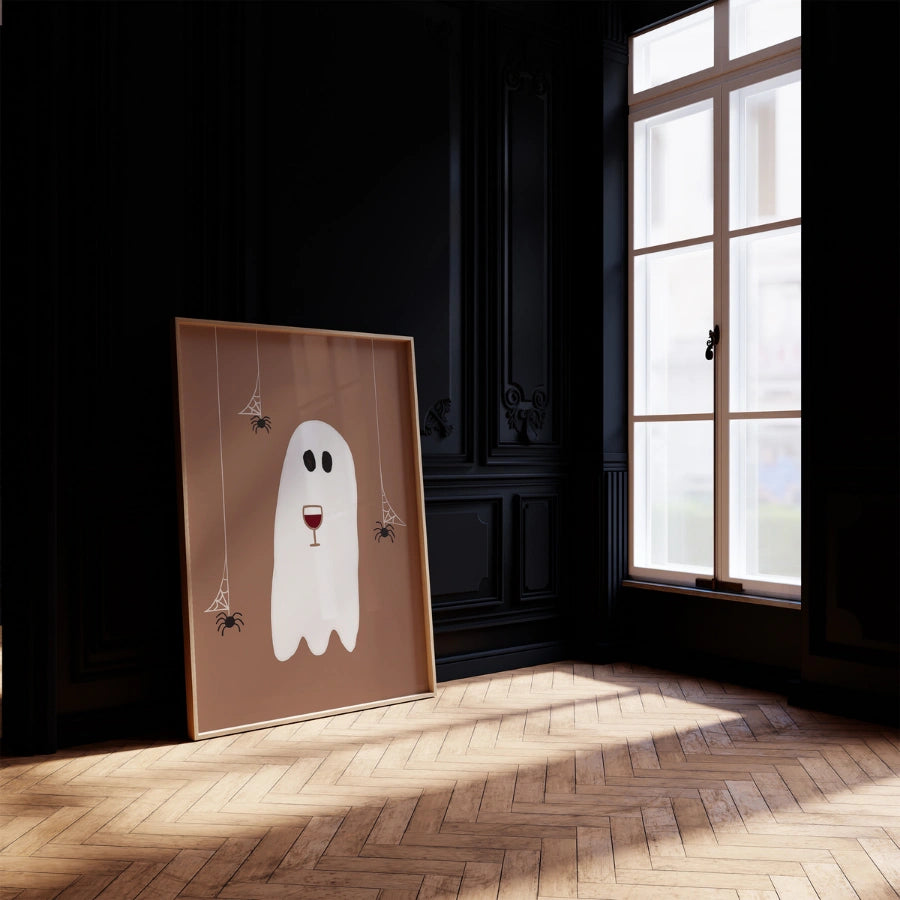 Stampa di Halloween con fantasma del vino – Divertente arte murale alcolica
