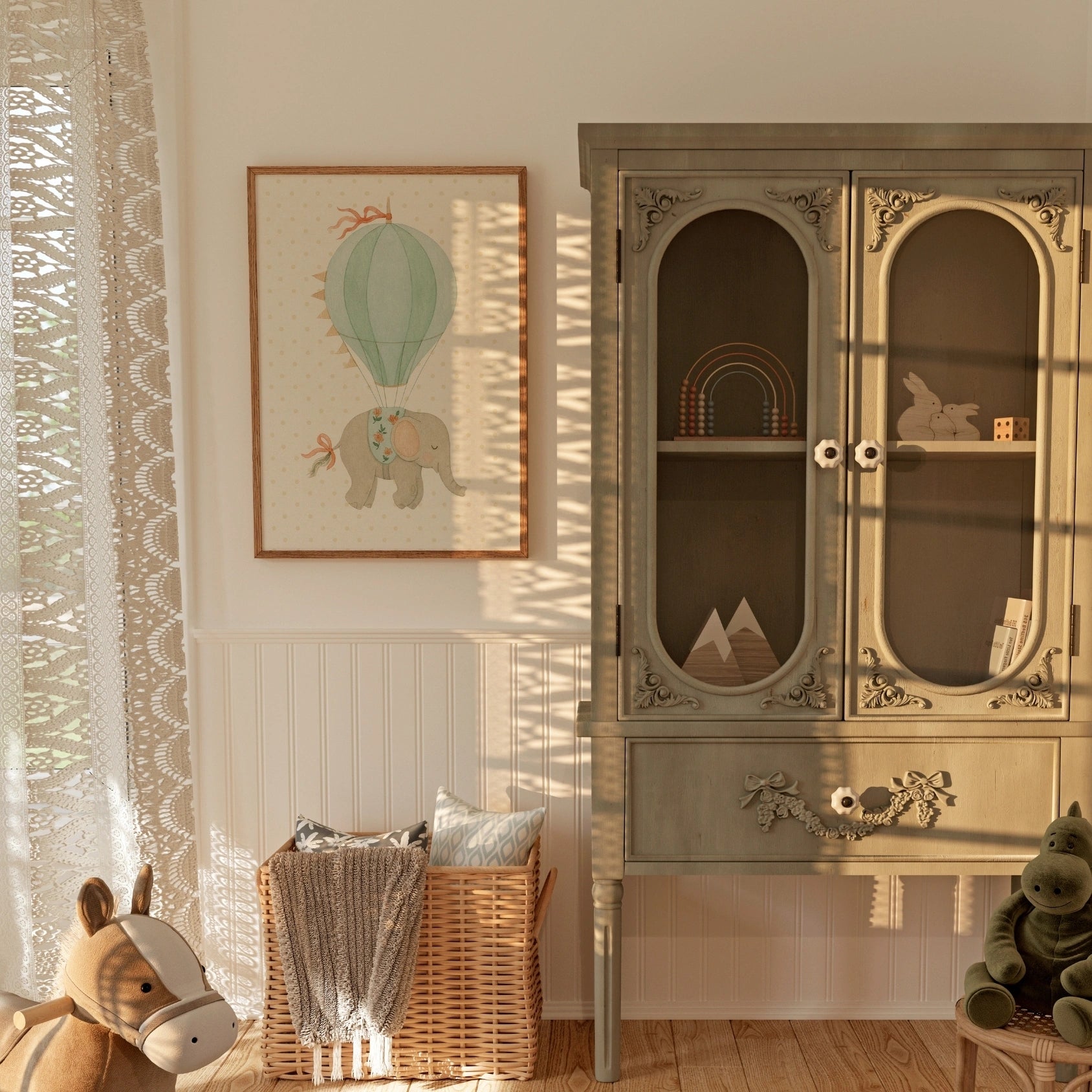 Decorazione murale con mongolfiera a forma di elefante