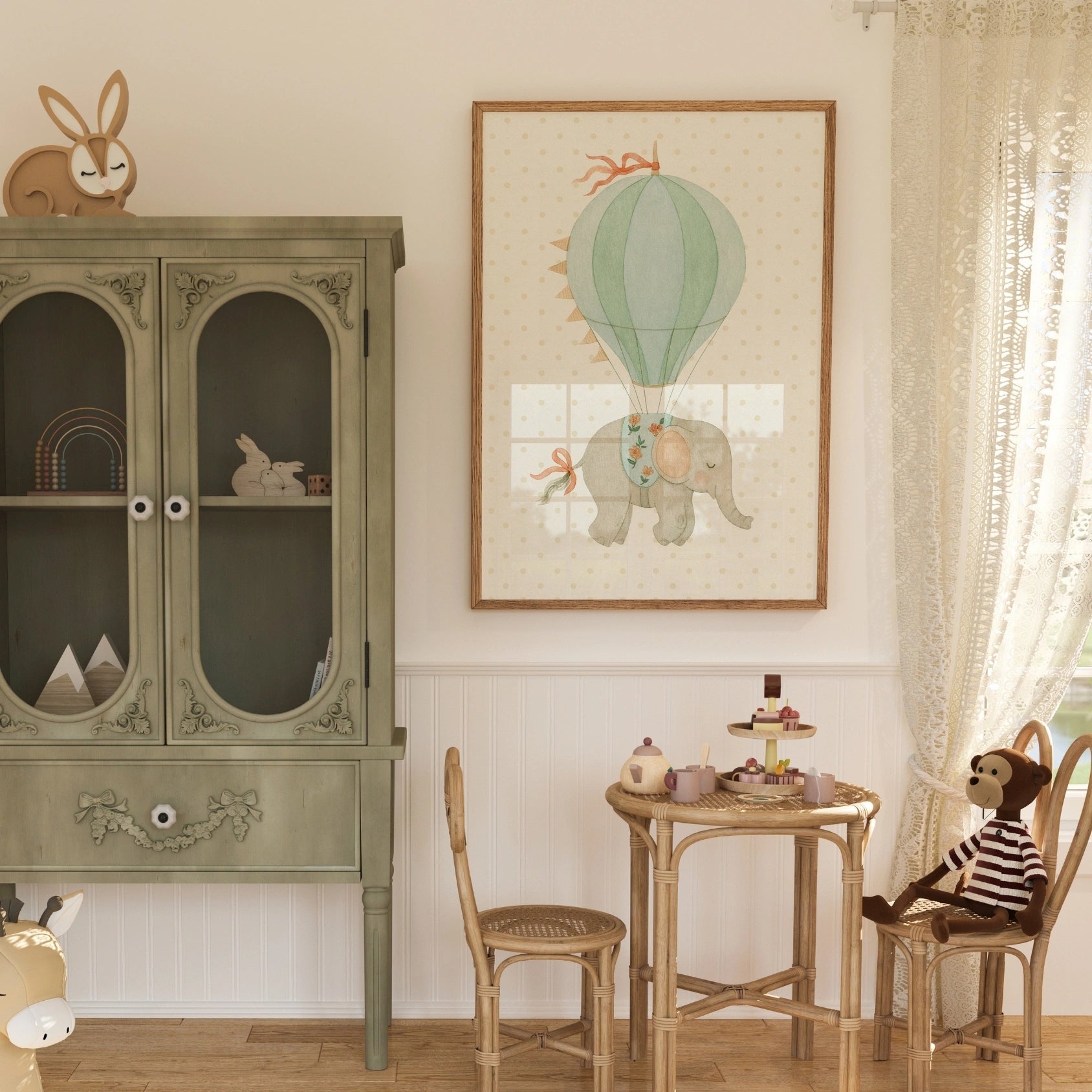 Decorazione murale con mongolfiera a forma di elefante