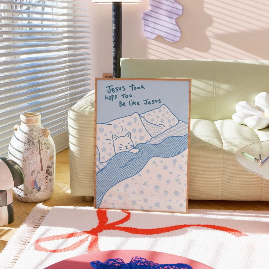 Anche Gesù faceva dei pisolini - Poster murale con gatto come Gesù