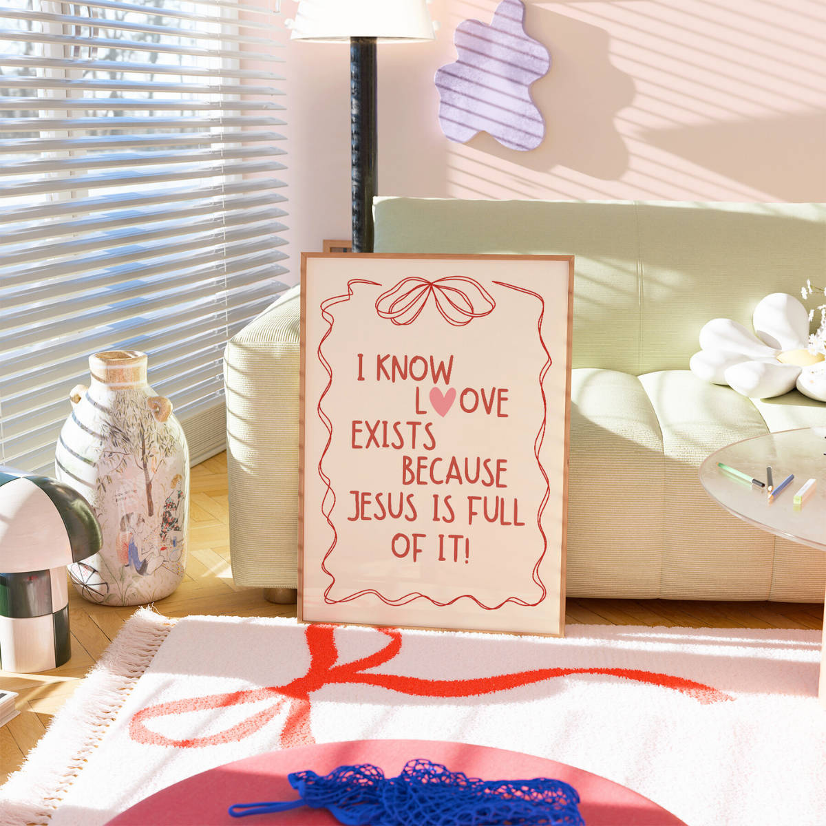 Stampa Jesus Is Love – Arte murale cristiana preppy