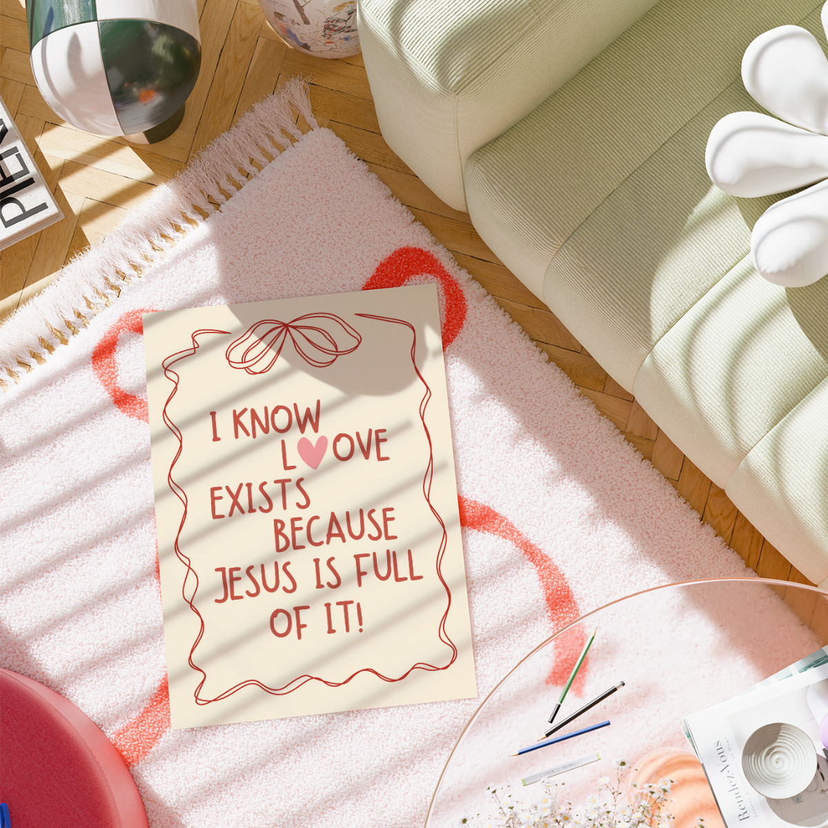 Stampa Jesus Is Love – Arte murale cristiana preppy