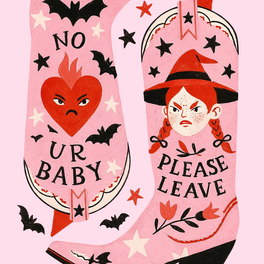 Sassy Witch Boots Wall Art - Stampa rosa western di Halloween