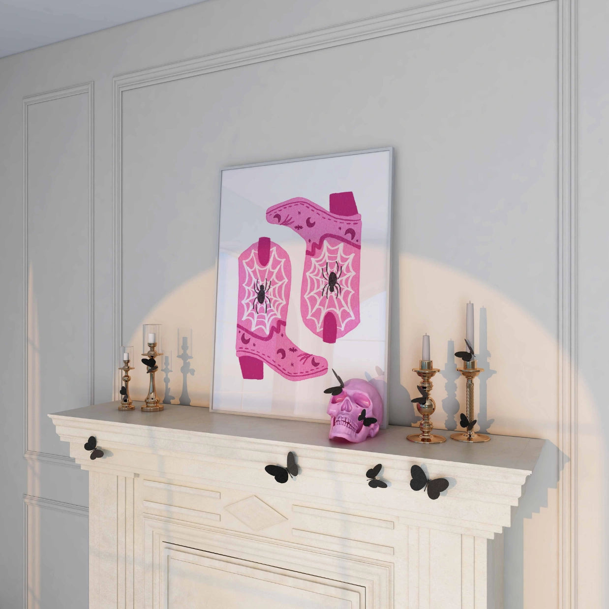 Stivali da ragno da cowgirl – Stampa rosa di Halloween