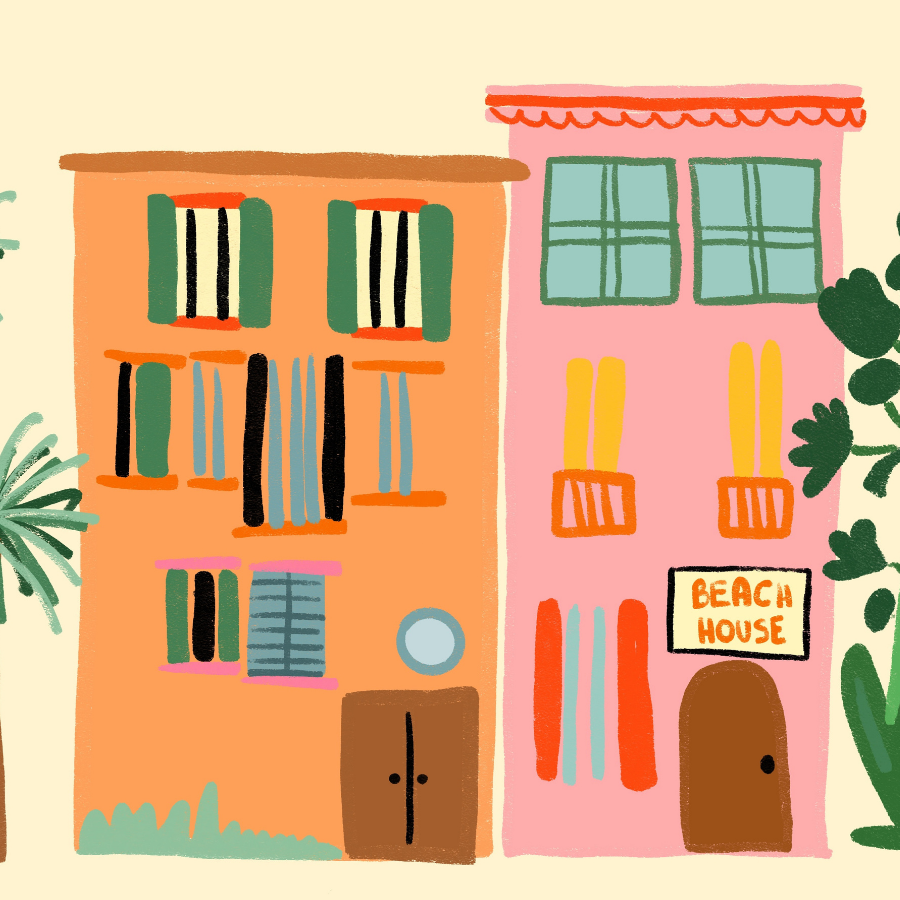 Stampa Beach House – Arte murale costiera colorata