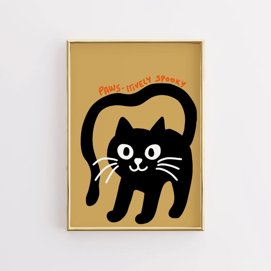 Decorazione murale di Halloween con gatto nero: stampa spaventosamente spaventosa