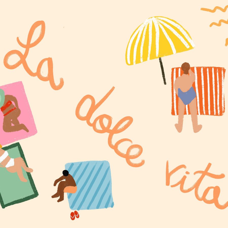 La Dolce Vita – Stampa giocosa sulla spiaggia italiana