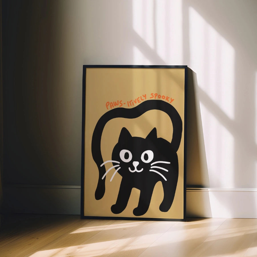 Decorazione murale di Halloween con gatto nero: stampa spaventosamente spaventosa