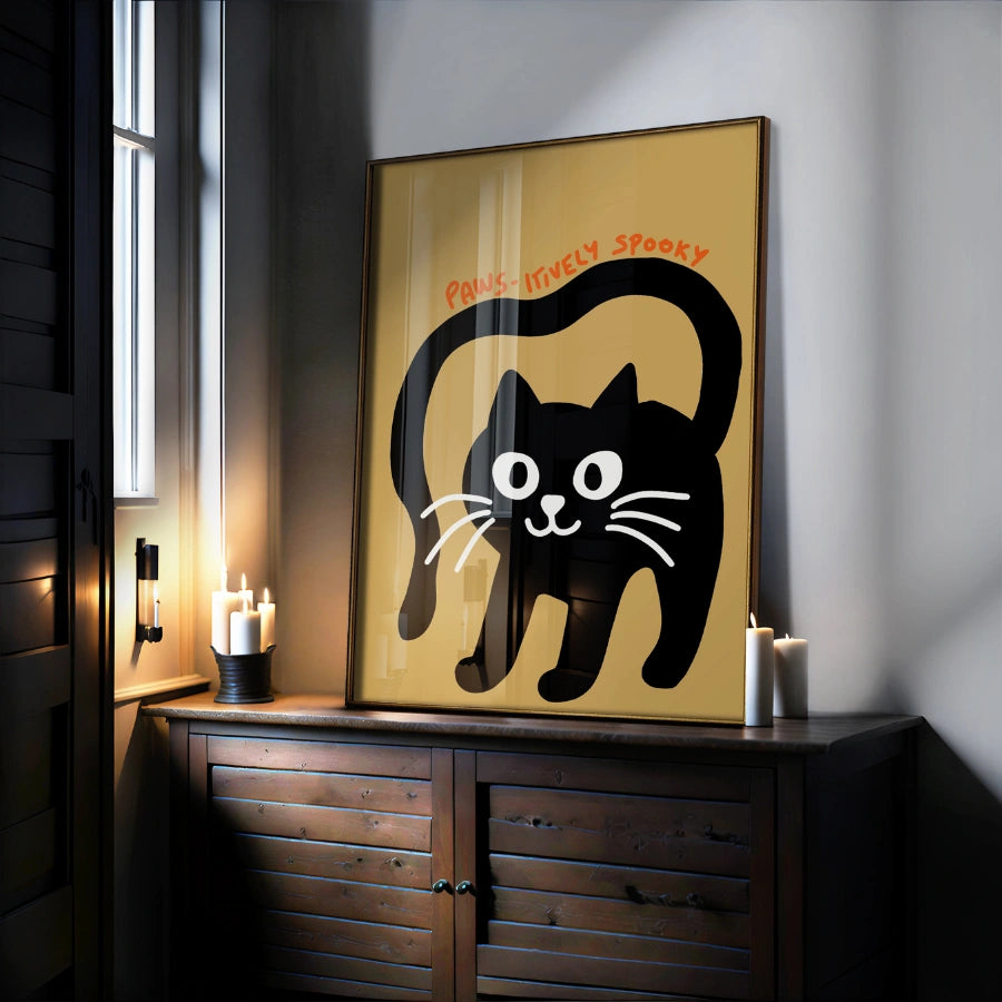 Decorazione murale di Halloween con gatto nero: stampa spaventosamente spaventosa