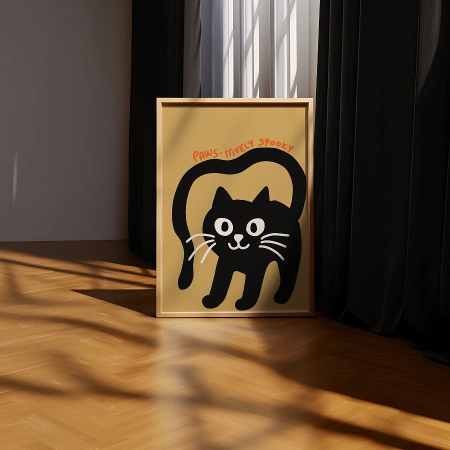 Decorazione murale di Halloween con gatto nero: stampa spaventosamente spaventosa