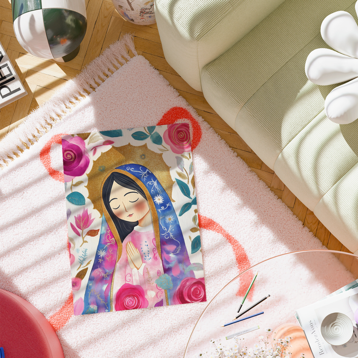 Stampa della Santa Maria – Arte murale cattolica floreale