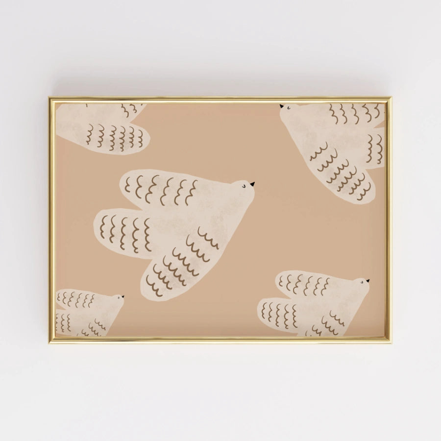 Stampa per cameretta dei bambini "Flying Doves" - Simpatica decorazione murale con animali per bambini