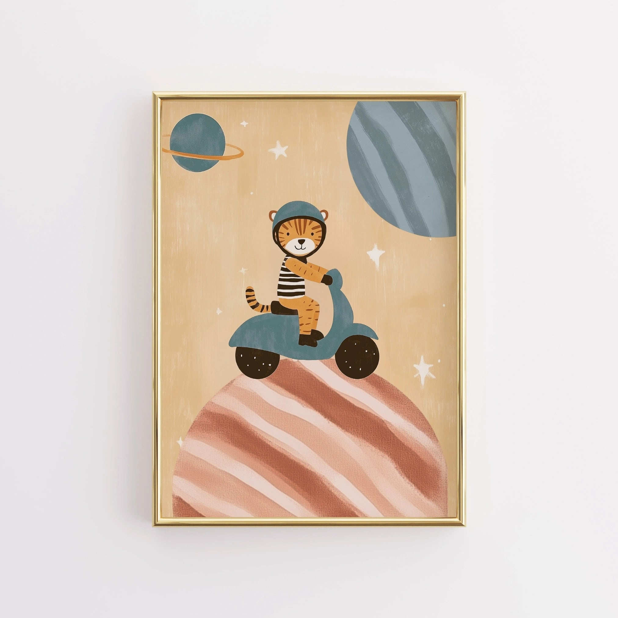 Stampa murale "Tigre su scooter" - Avventura spaziale per bambini