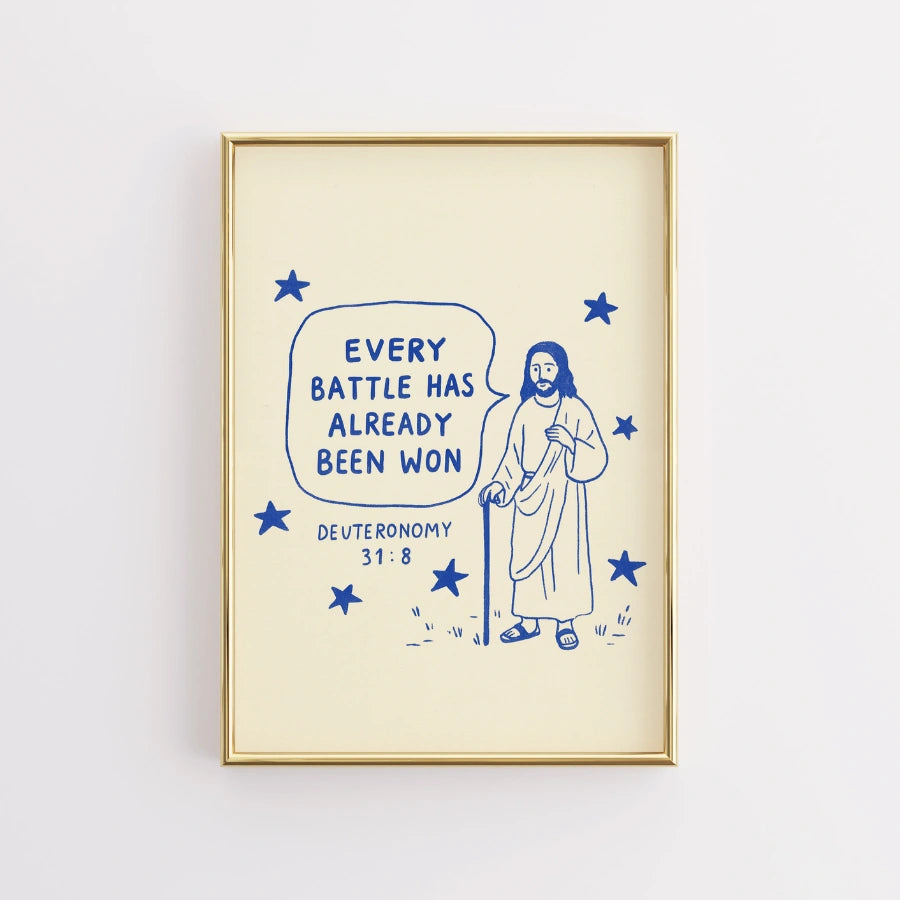 Ogni battaglia è già stata vinta - Poster con Scritture basate sulla fede