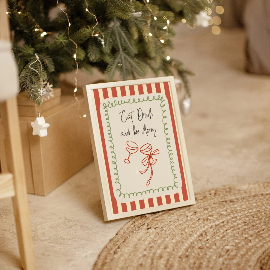 Mangia, bevi, sii allegro – Stampa artistica da parete per la festa di Natale