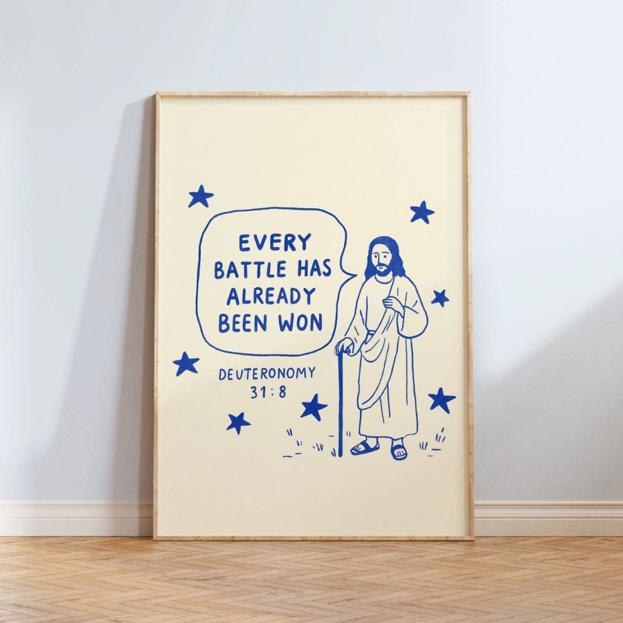 Ogni battaglia è già stata vinta - Poster con Scritture basate sulla fede
