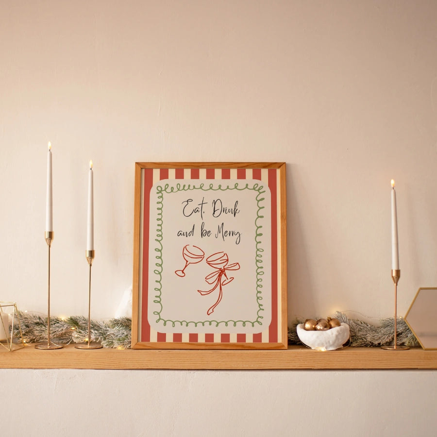 Mangia, bevi, sii allegro – Stampa artistica da parete per la festa di Natale