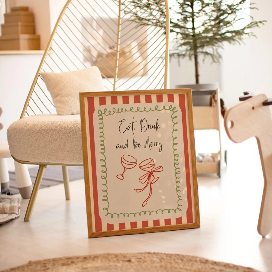 Mangia, bevi, sii allegro – Stampa artistica da parete per la festa di Natale