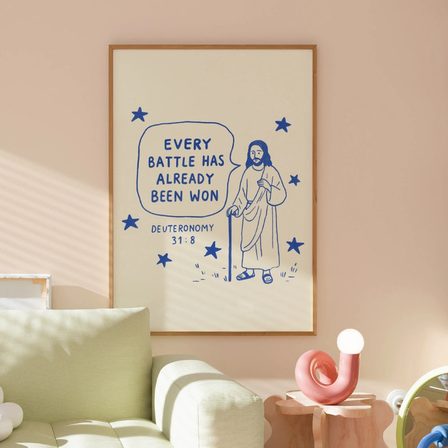 Ogni battaglia è già stata vinta - Poster con Scritture basate sulla fede