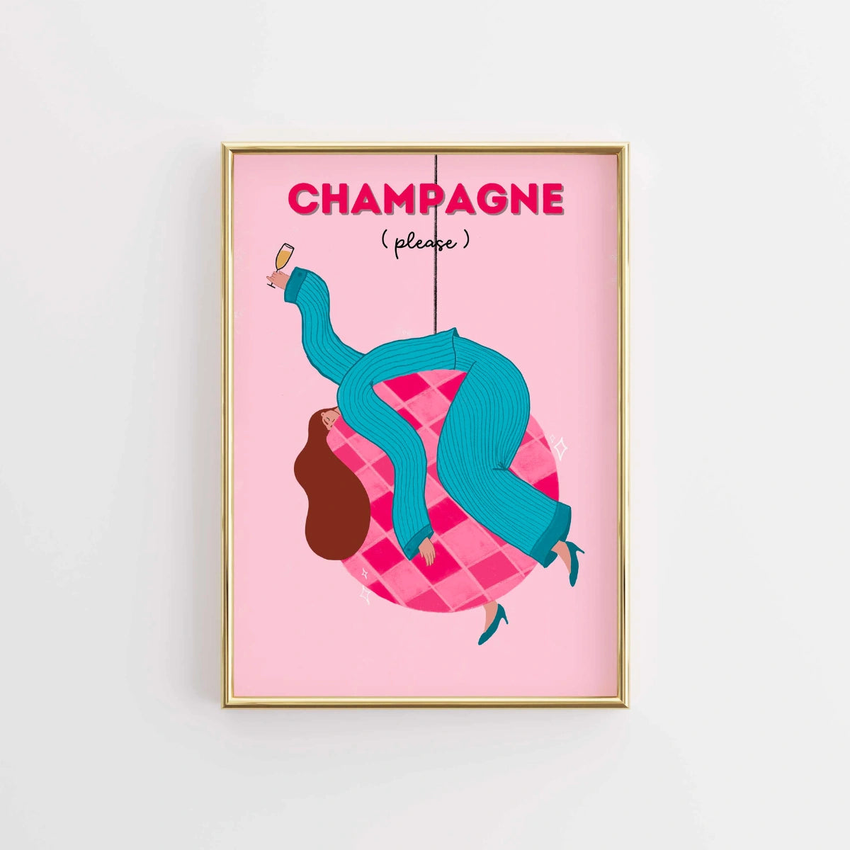 Champagne Please Wall Art – Stampa a sfera da discoteca