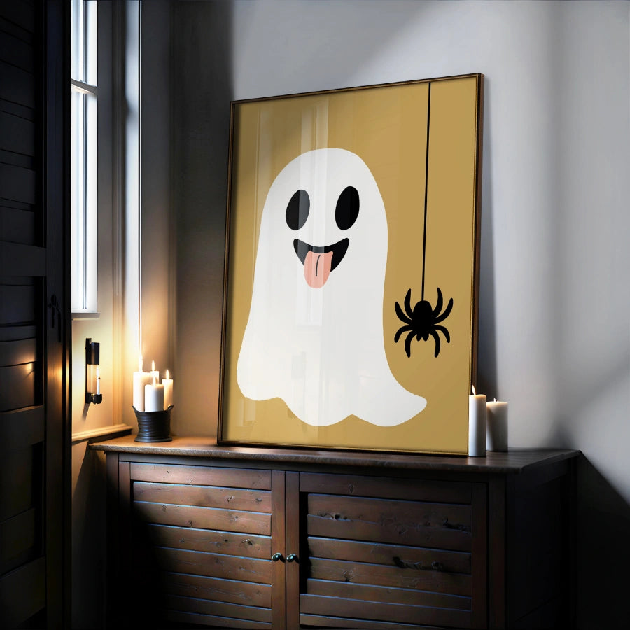Decorazione murale di Halloween con fantasmi e ragni – Graziosa stampa decorativa per Halloween