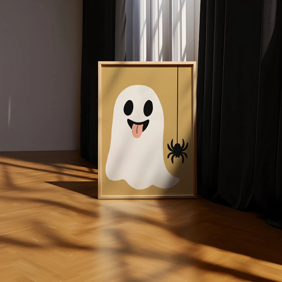 Decorazione murale di Halloween con fantasmi e ragni – Graziosa stampa decorativa per Halloween