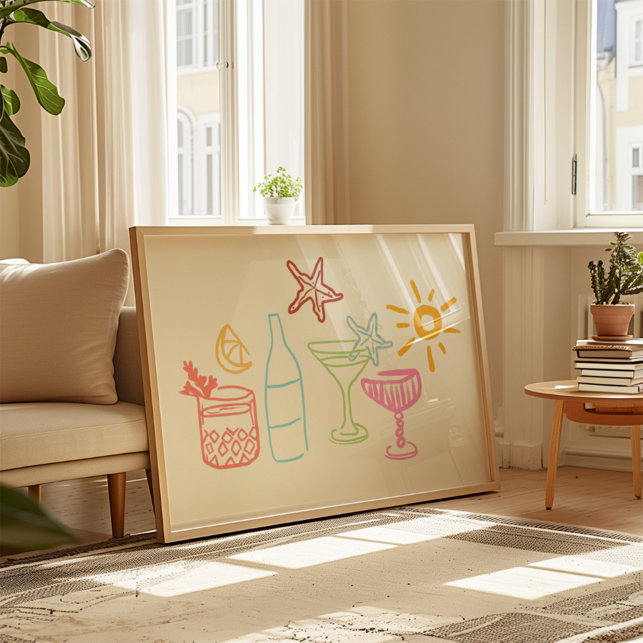 Stampa di cocktail estivi – Arte murale da bar costiero