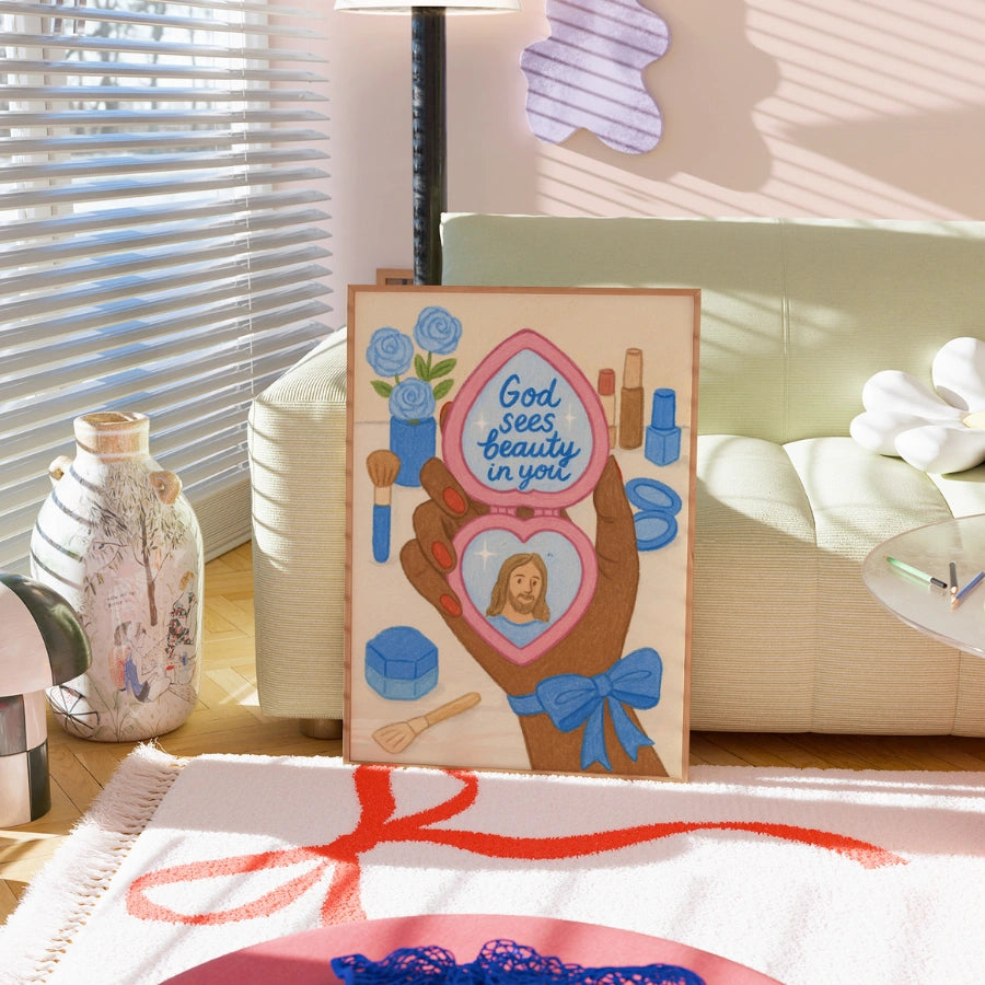 Dio vede la bellezza in te - Stampa murale con affermazione cristiana