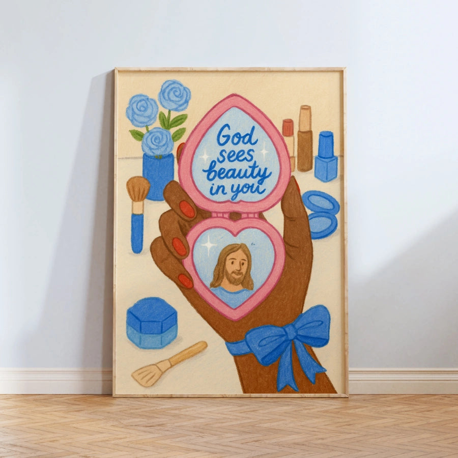 Dio vede la bellezza in te - Stampa murale con affermazione cristiana