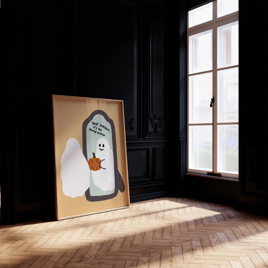 Stampa "Coccolati" con il fantasma - Graziosa decorazione murale di Halloween